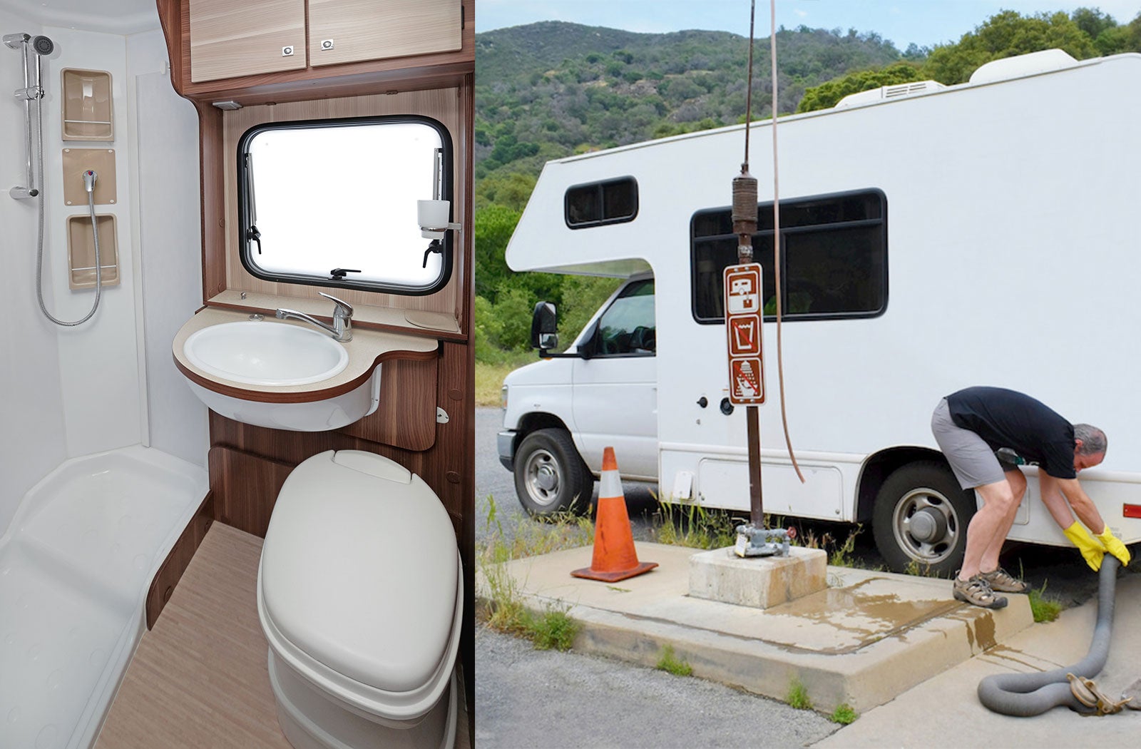 Portable RV/camper toilet and holding tank setup in Santa Fe, New Mexico